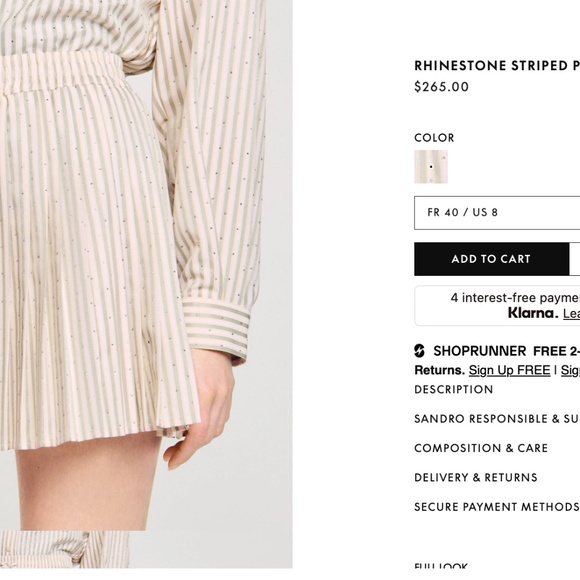 Sandro - RHINESTONE STRIPED PLEATED SKIRT - size 40EUR - Picture 2 of 4